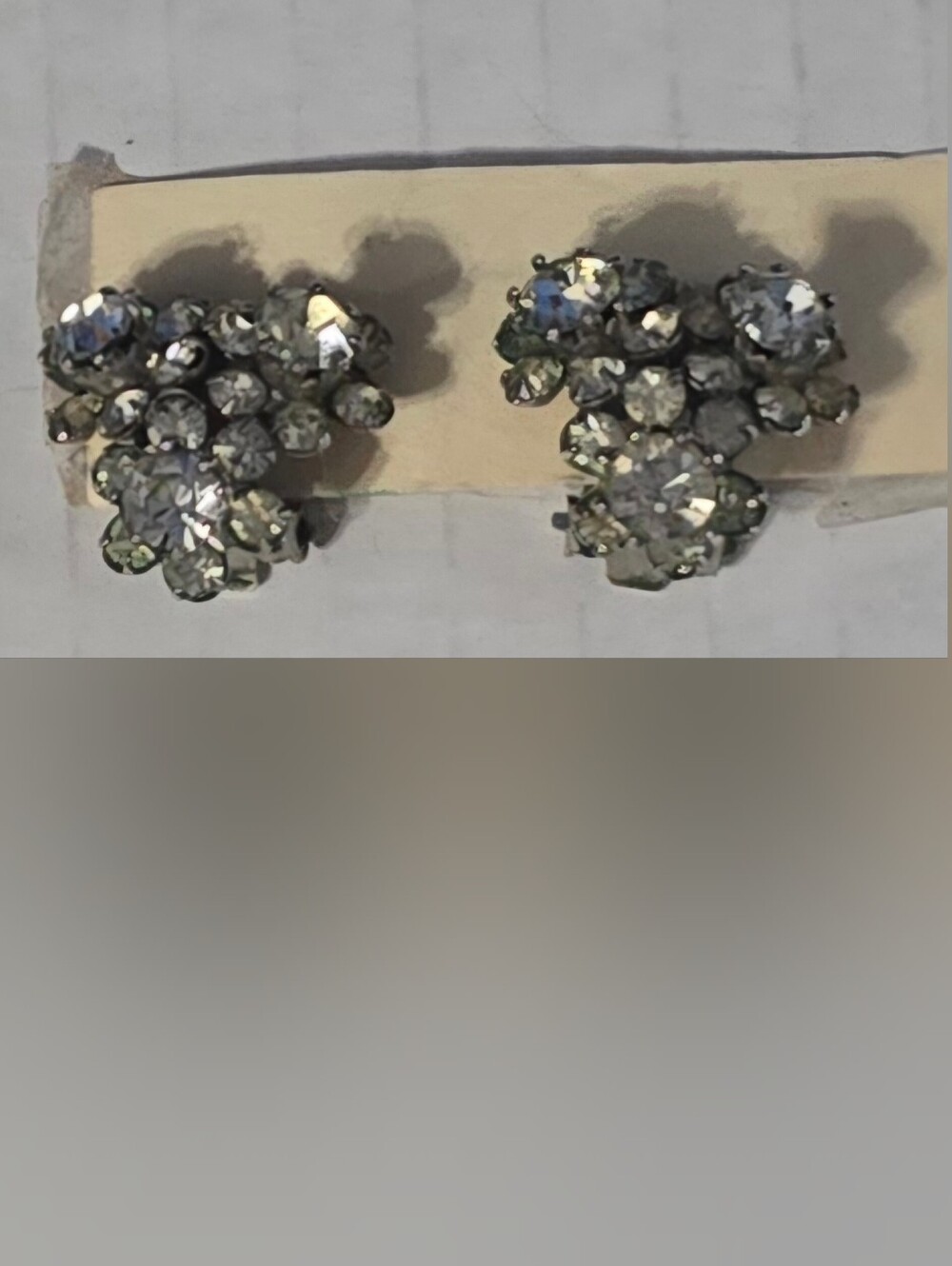 Clear Crystal Gemstones Austria Earrings Vintage Silver Toned Metal Clip On